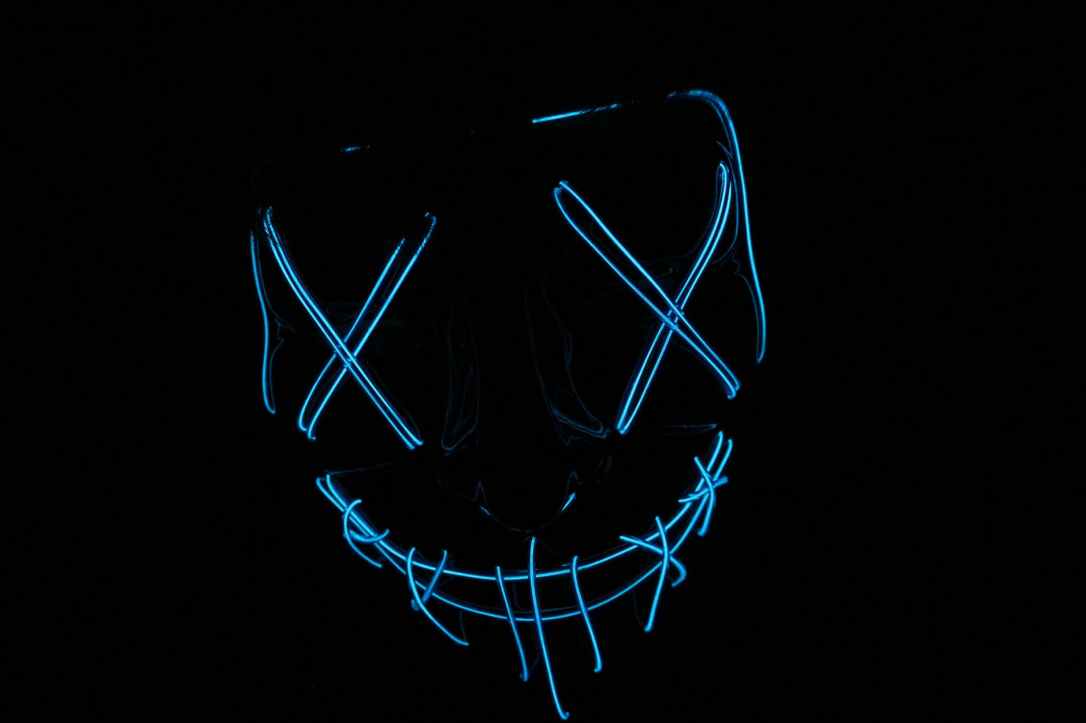 blue light skull signage